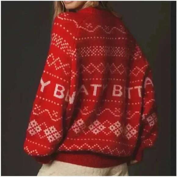 NWT Sweaty Betty Snow Fairisle Wool Mohair Sweater Firebird Orange S/M - Picture 3 of 9